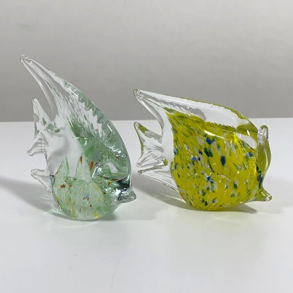 Set Of 2 Glass Angel Fish Figurines Paperweights Art Glass Decor Sculptures - Picture 3 of 11